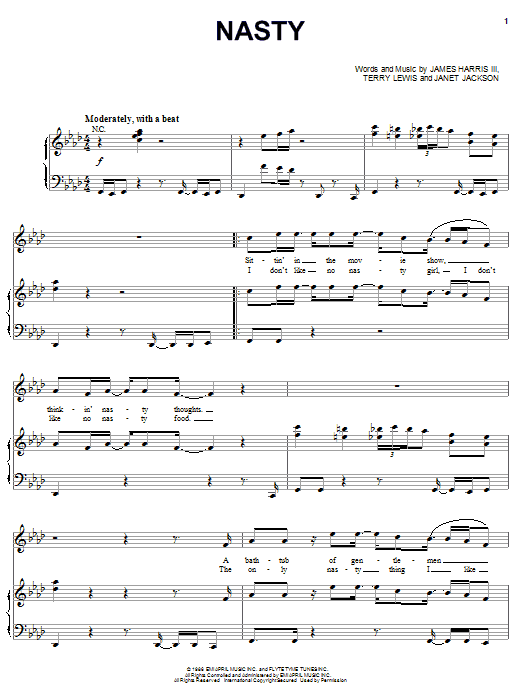 Preview Janet Jackson Nasty Rock sheet music, notes and chords for Easy Piano, SKU: 67666 Nasty sheet music