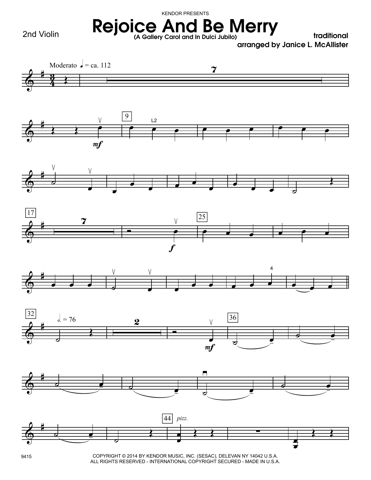Rejoice And Be Merry (A Gallery Carol and In Dulci Jubilo) - 2nd Violin sheet music
