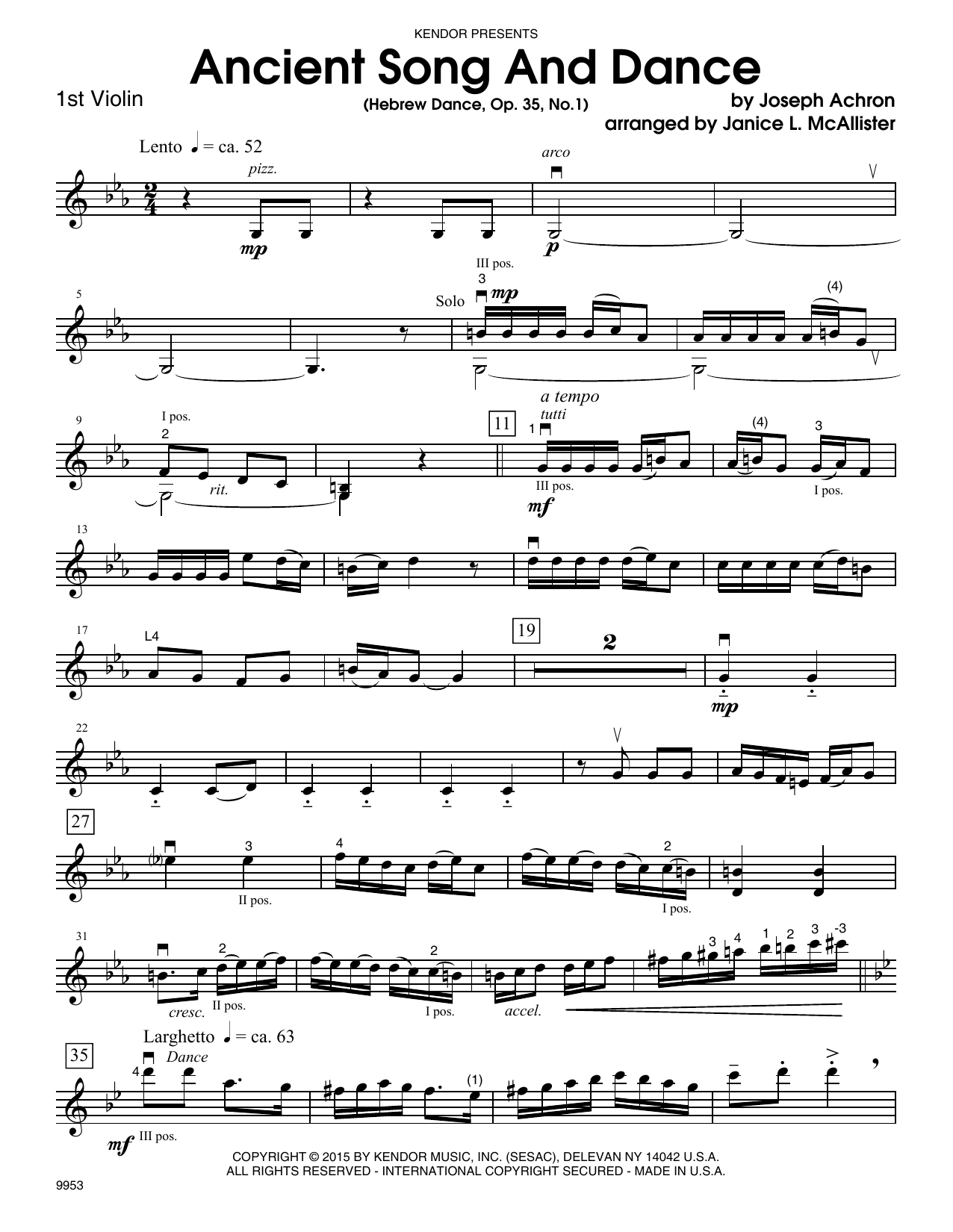 Preview Janice McAllister Ancient Song And Dance (Hebrew Dance, Op. 35, No. 1) - 1st Violin Jewish sheet music, notes and chords for Orchestra, SKU: 359954 Ancient Song And Dance (Hebrew Dance, Op. 35, No. 1) - 1st Violin sheet music