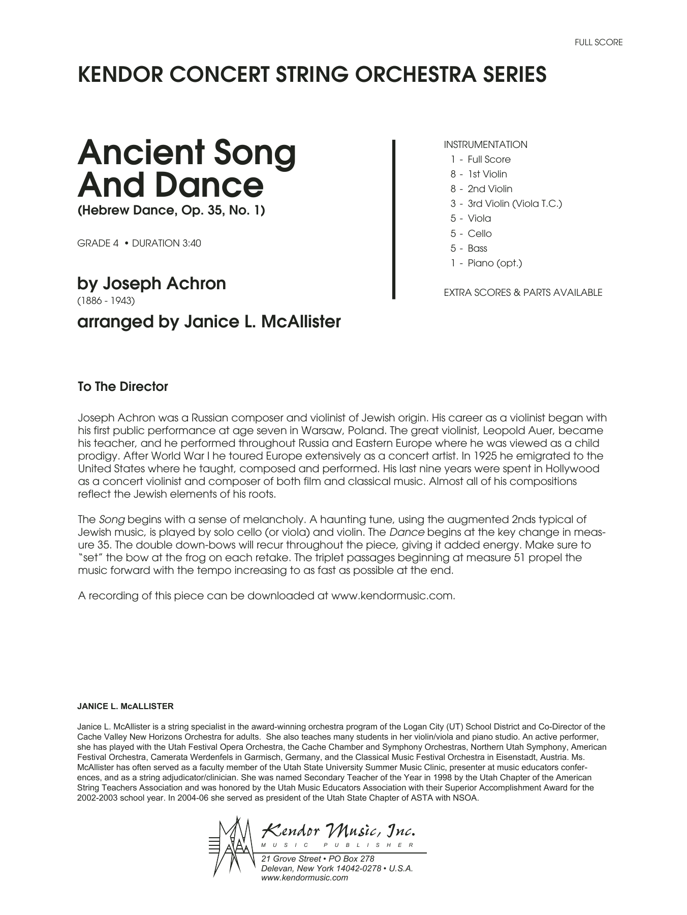 Ancient Song And Dance (Hebrew Dance, Op. 35, No. 1) - Full Score sheet music