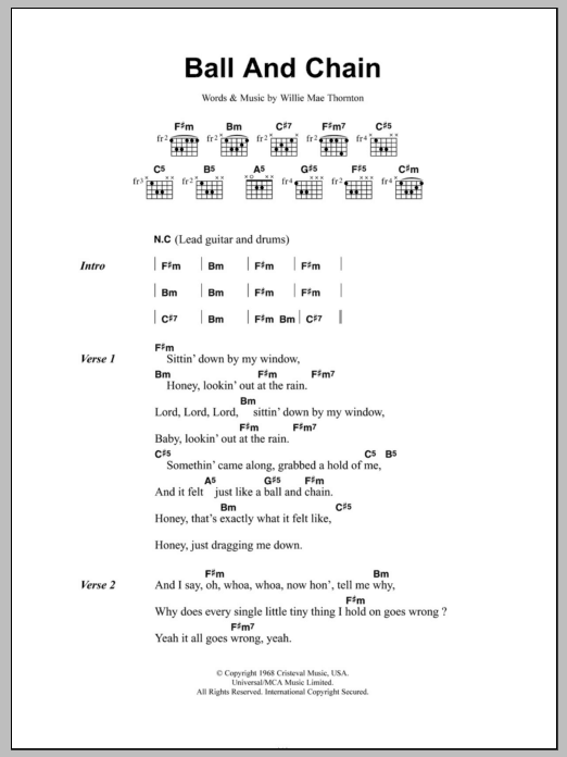 Janis Joplin Ball And Chain Sheet Music Notes & Chords for Lyrics & Chords - Download or Print PDF