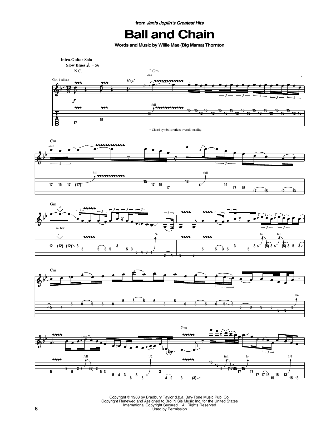 Janis Joplin Ball And Chain Sheet Music Notes & Chords for Lyrics & Chords - Download or Print PDF