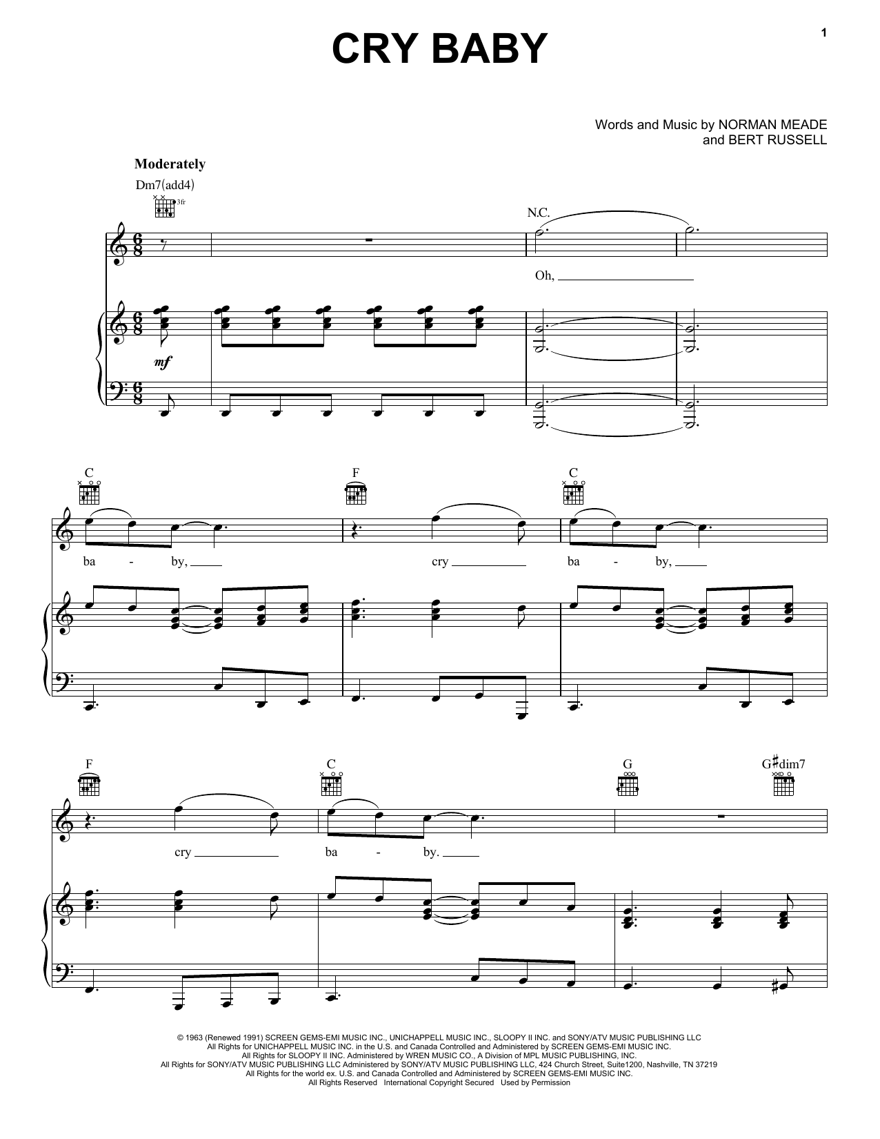 Janis Joplin Cry Baby (from the musical A Night With Janis Joplin) Sheet Music Notes & Chords for Piano, Vocal & Guitar (Right-Hand Melody) - Download or Print PDF