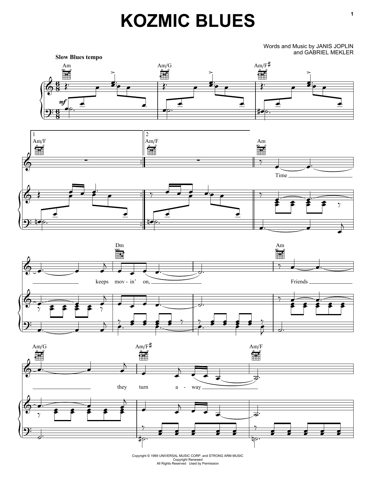 Janis Joplin Kozmic Blues (from the musical A Night With Janis Joplin) Sheet Music Notes & Chords for Piano, Vocal & Guitar (Right-Hand Melody) - Download or Print PDF