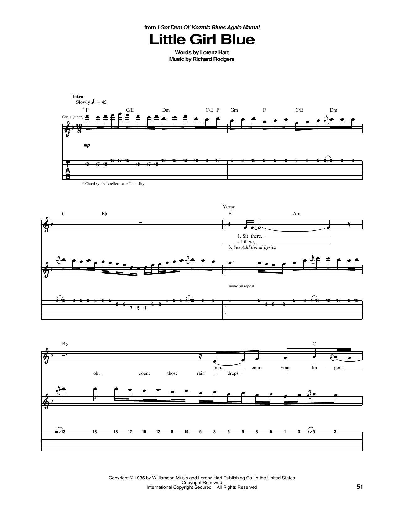 Janis Joplin Little Girl Blue Sheet Music Notes & Chords for Guitar Tab - Download or Print PDF