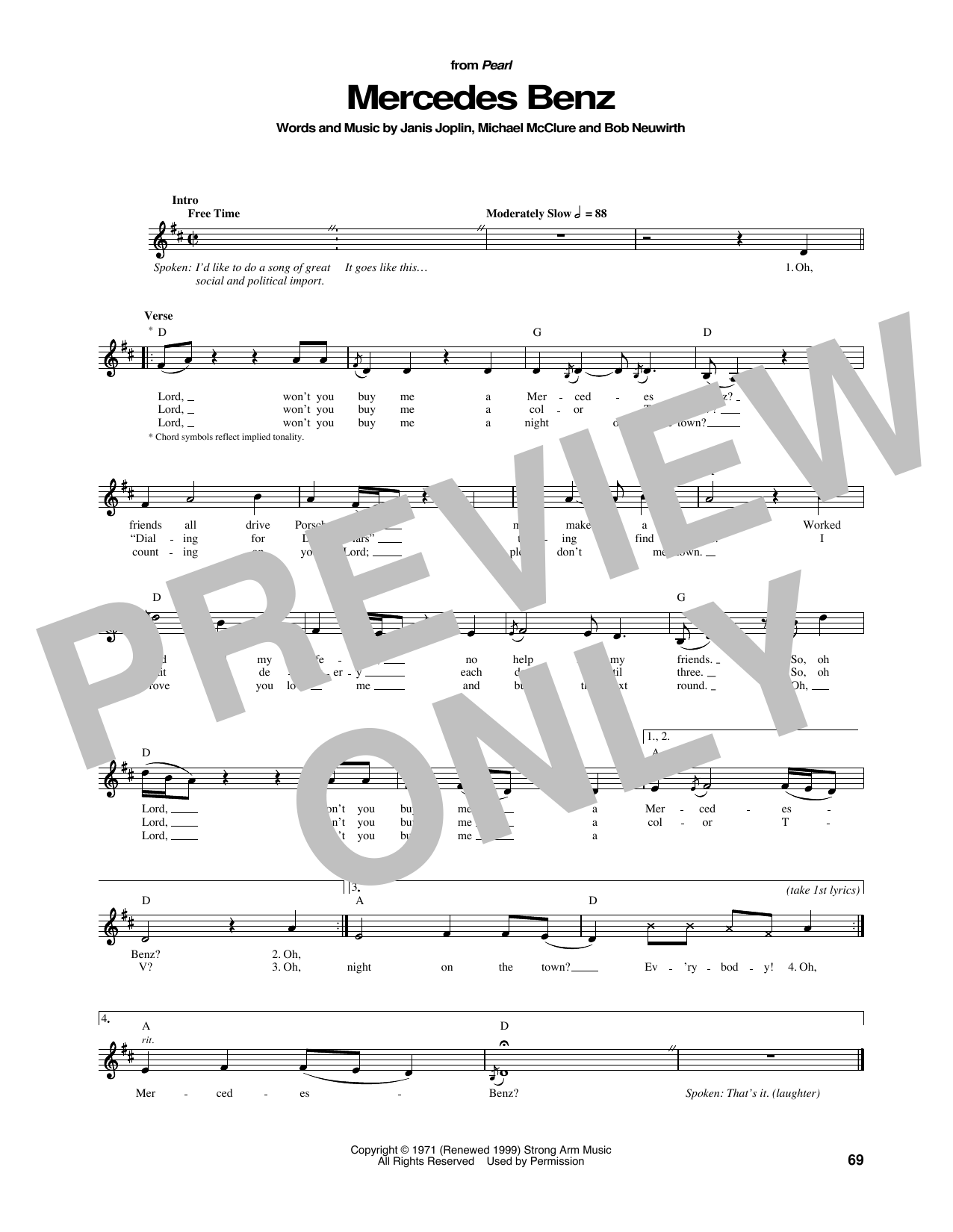 Janis Joplin Mercedes Benz Sheet Music Notes & Chords for Guitar Tab - Download or Print PDF