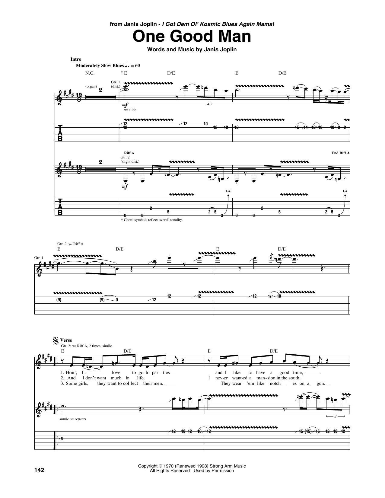 Janis Joplin One Good Man Sheet Music Notes & Chords for Guitar Tab - Download or Print PDF