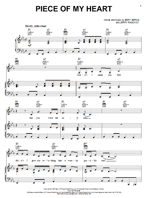 Janis Joplin Piece Of My Heart Sheet Music Notes & Chords for Easy Piano - Download or Print PDF