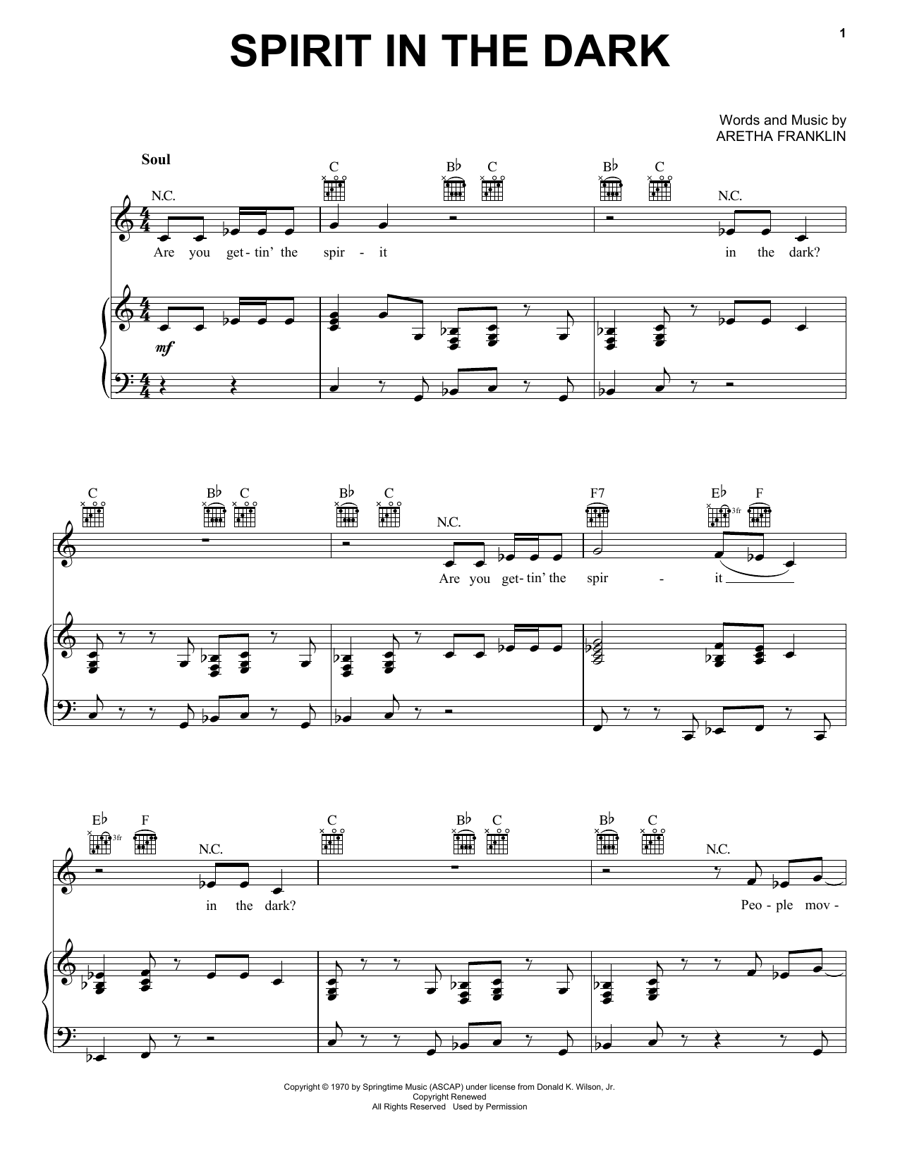 Janis Joplin Spirit In The Dark (from the musical A Night With Janis Joplin) Sheet Music Notes & Chords for Piano, Vocal & Guitar (Right-Hand Melody) - Download or Print PDF