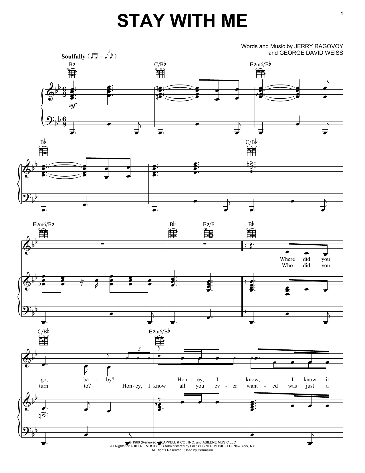Janis Joplin Stay With Me (from the musical A Night With Janis Joplin) Sheet Music Notes & Chords for Piano, Vocal & Guitar (Right-Hand Melody) - Download or Print PDF