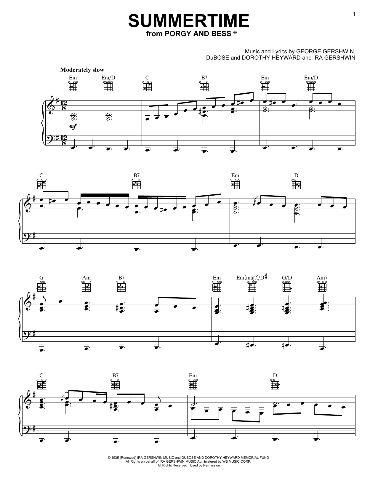 Janis Joplin Summertime (from the musical A Night With Janis Joplin) Sheet Music Notes & Chords for Piano, Vocal & Guitar (Right-Hand Melody) - Download or Print PDF
