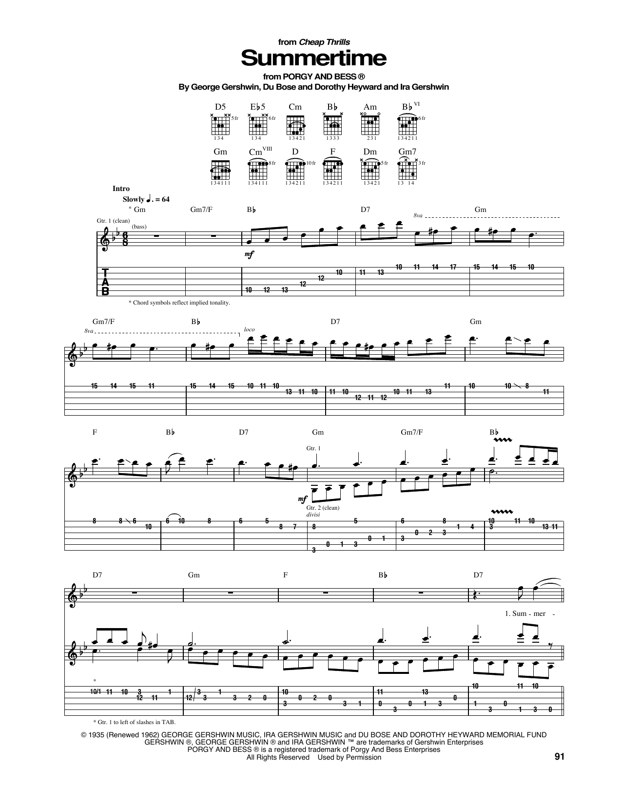 Janis Joplin Summertime Sheet Music Notes & Chords for Guitar Tab - Download or Print PDF