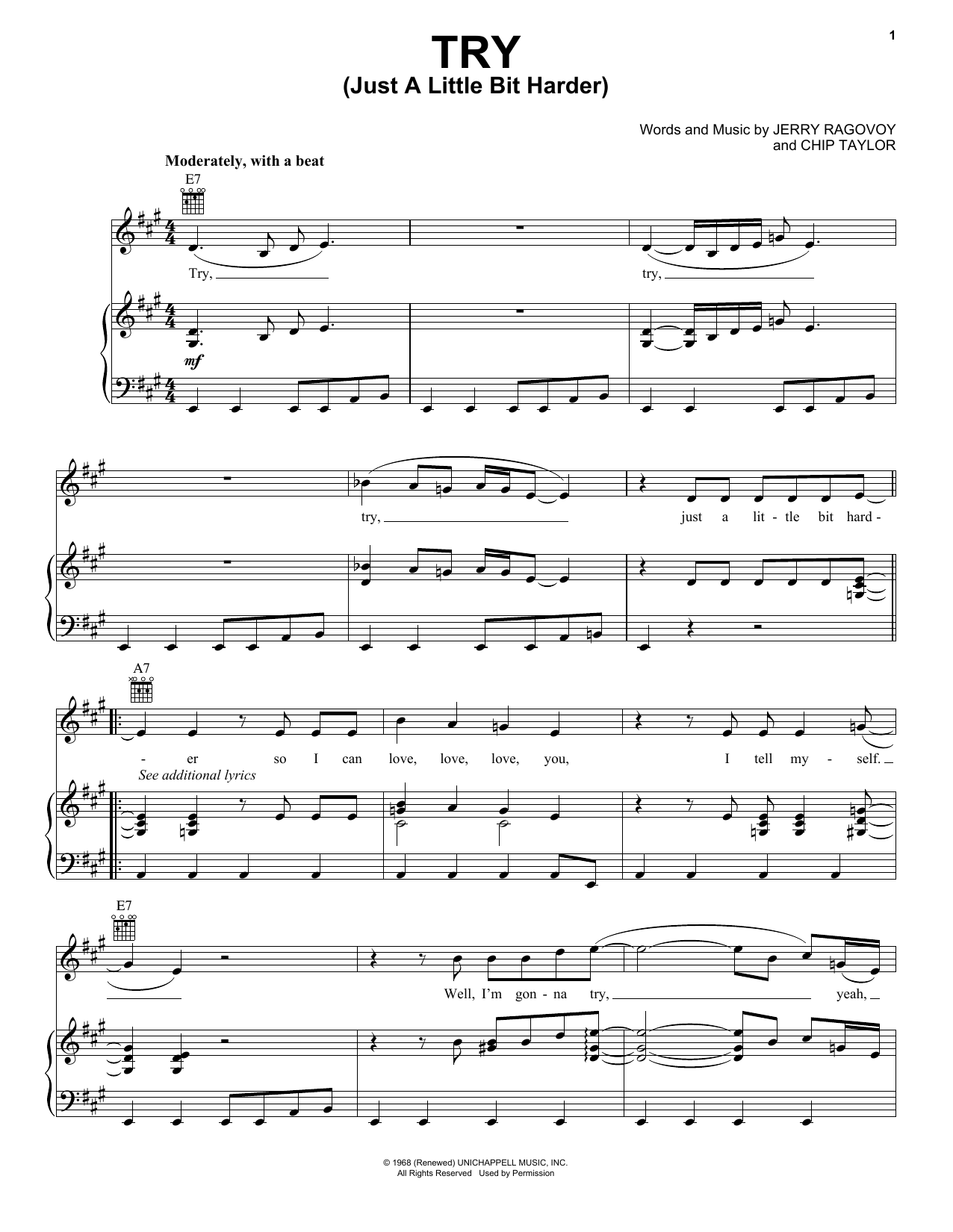 Janis Joplin Try (Just A Little Bit Harder) (from the musical A Night With Janis Joplin) Sheet Music Notes & Chords for Piano, Vocal & Guitar (Right-Hand Melody) - Download or Print PDF