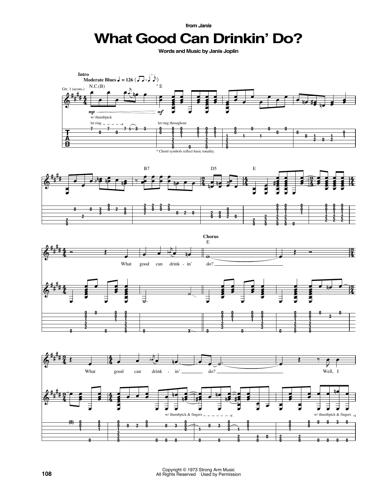 Janis Joplin What Good Can Drinkin' Do? Sheet Music Notes & Chords for Guitar Tab - Download or Print PDF