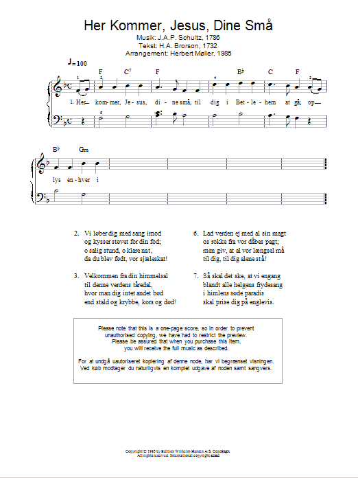 J.A.P. Schulz Her Kommer, Jesus, Dine Sma Sheet Music Notes & Chords for Piano - Download or Print PDF