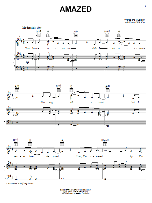 Jared Anderson Amazed Sheet Music Notes & Chords for Piano, Vocal & Guitar (Right-Hand Melody) - Download or Print PDF