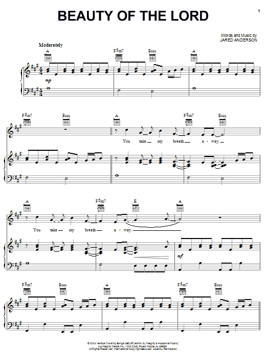 Jared Anderson Beauty Of The Lord Sheet Music Notes & Chords for Piano, Vocal & Guitar (Right-Hand Melody) - Download or Print PDF Jared Anderson Beauty Of The Lord Sheet Music Notes & Chords for Piano, Vocal & Guitar (Right-Hand Melody) - Download or Print PDF