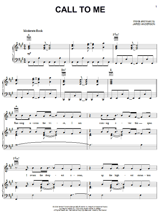 Jared Anderson Call To Me Sheet Music Notes & Chords for Piano, Vocal & Guitar (Right-Hand Melody) - Download or Print PDF Jared Anderson Call To Me Sheet Music Notes & Chords for Piano, Vocal & Guitar (Right-Hand Melody) - Download or Print PDF