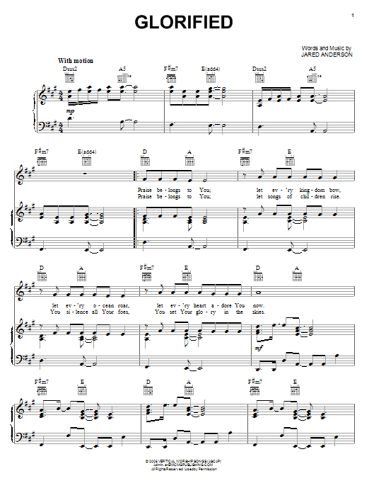 Jared Anderson Glorified Sheet Music Notes & Chords for Piano, Vocal & Guitar (Right-Hand Melody) - Download or Print PDF Jared Anderson Glorified Sheet Music Notes & Chords for Piano, Vocal & Guitar (Right-Hand Melody) - Download or Print PDF