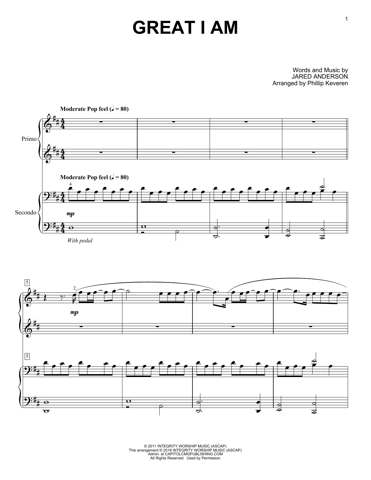 Phillip Keveren Great I Am Sheet Music Notes & Chords for Piano Duet - Download or Print PDF