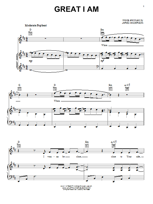 Jared Anderson Great I Am Sheet Music Notes & Chords for Melody Line, Lyrics & Chords - Download or Print PDF