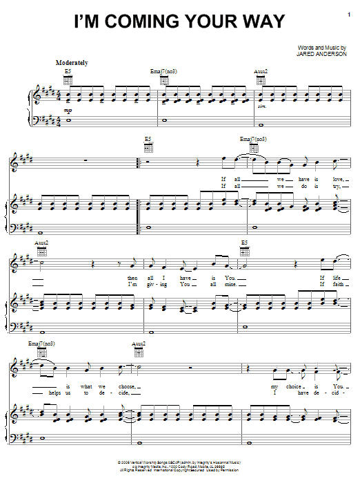 Jared Anderson I'm Coming Your Way Sheet Music Notes & Chords for Piano, Vocal & Guitar (Right-Hand Melody) - Download or Print PDF Jared Anderson I'm Coming Your Way Sheet Music Notes & Chords for Piano, Vocal & Guitar (Right-Hand Melody) - Download or Print PDF