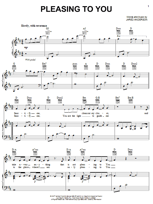 Jared Anderson Pleasing To You Sheet Music Notes & Chords for Piano, Vocal & Guitar (Right-Hand Melody) - Download or Print PDF