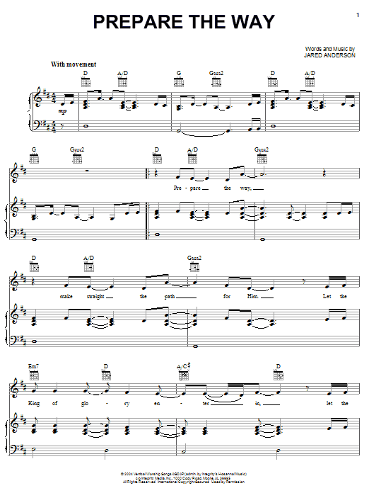 Jared Anderson Prepare The Way Sheet Music Notes & Chords for Piano, Vocal & Guitar (Right-Hand Melody) - Download or Print PDF Jared Anderson Prepare The Way Sheet Music Notes & Chords for Piano, Vocal & Guitar (Right-Hand Melody) - Download or Print PDF