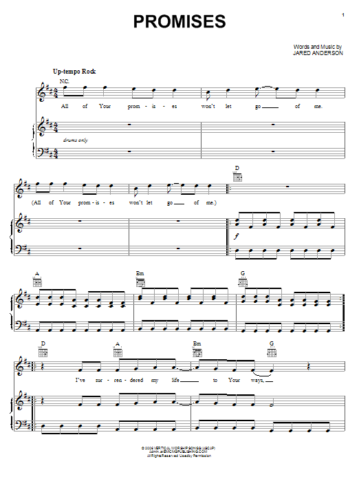 Jared Anderson Promises Sheet Music Notes & Chords for Piano, Vocal & Guitar (Right-Hand Melody) - Download or Print PDF