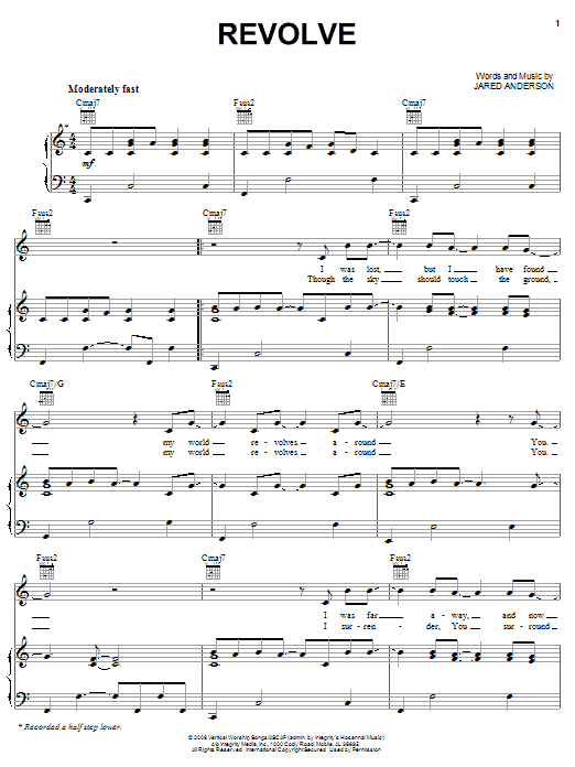 Jared Anderson Revolve Sheet Music Notes & Chords for Piano, Vocal & Guitar (Right-Hand Melody) - Download or Print PDF Jared Anderson Revolve Sheet Music Notes & Chords for Piano, Vocal & Guitar (Right-Hand Melody) - Download or Print PDF