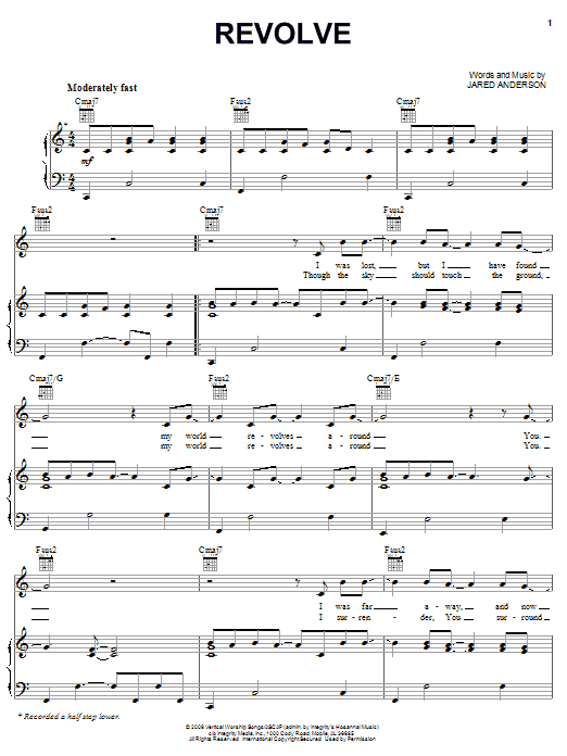 Jared Anderson Revolve Sheet Music Notes & Chords for Piano, Vocal & Guitar (Right-Hand Melody) - Download or Print PDF