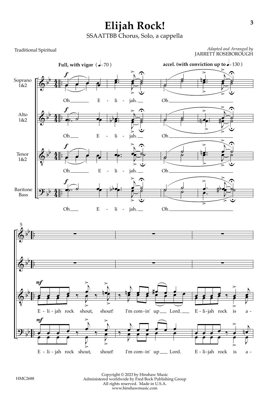 Jarrett Roseborough Elijah Rock! Sheet Music Notes & Chords for SATB Choir - Download or Print PDF