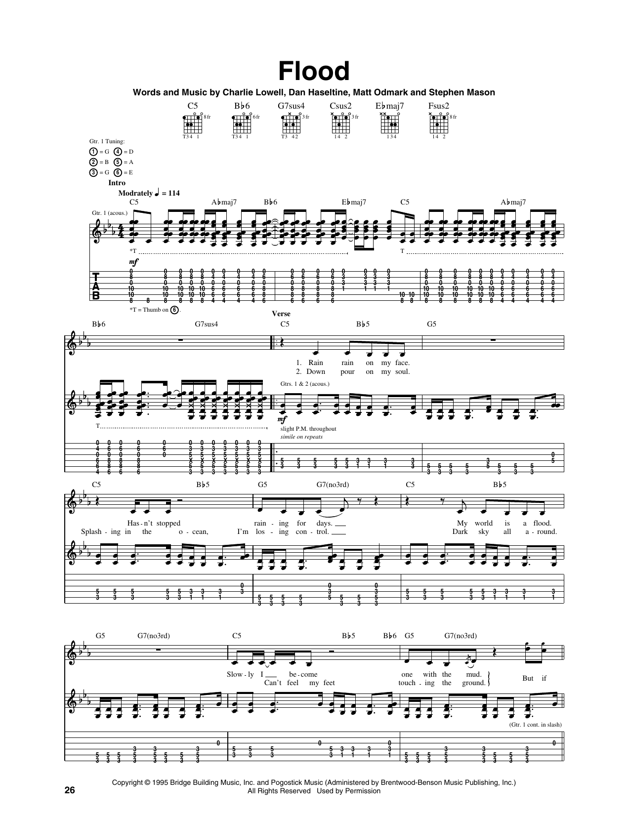 Jars Of Clay Flood Sheet Music Notes & Chords for Guitar Tab - Download or Print PDF