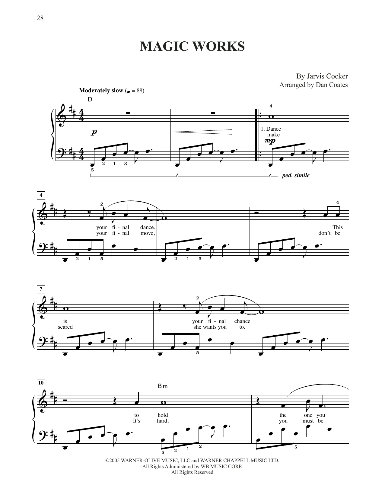 Jarvis Cocker Magic Works (from Harry Potter) (arr. Dan Coates) Sheet Music Notes & Chords for Easy Piano - Download or Print PDF
