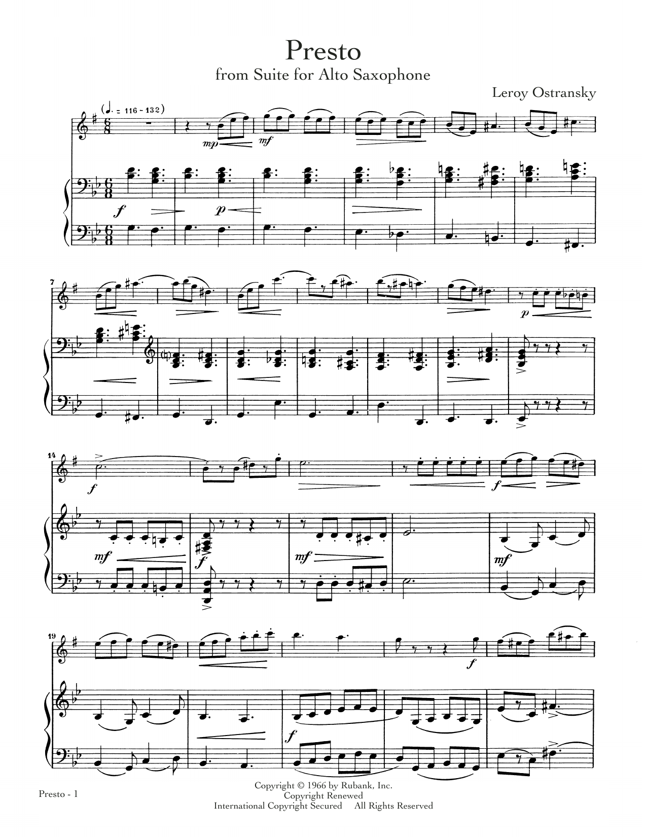 Jascha Gurewich Presto Sheet Music Notes & Chords for Alto Sax and Piano - Download or Print PDF