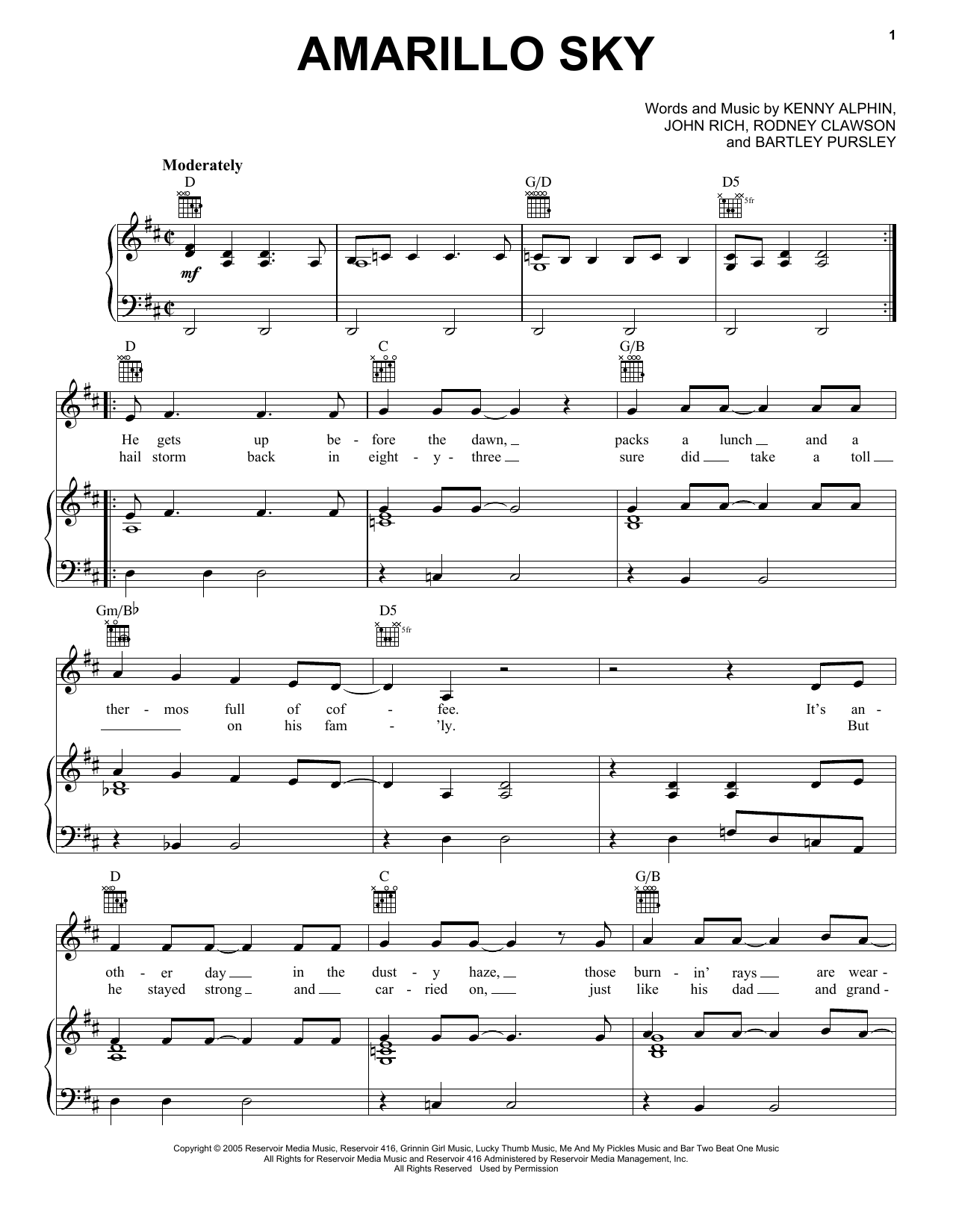 Jason Aldean Amarillo Sky Sheet Music Notes & Chords for Piano, Vocal & Guitar (Right-Hand Melody) - Download or Print PDF