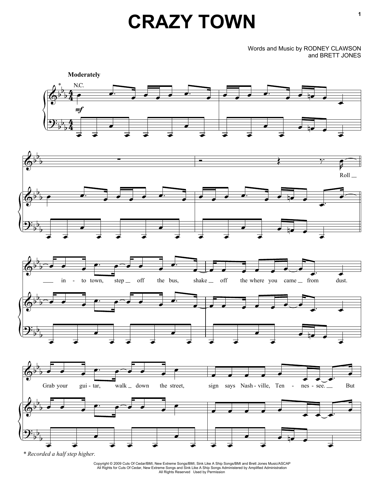 Jason Aldean Crazy Town Sheet Music Notes & Chords for Piano, Vocal & Guitar (Right-Hand Melody) - Download or Print PDF