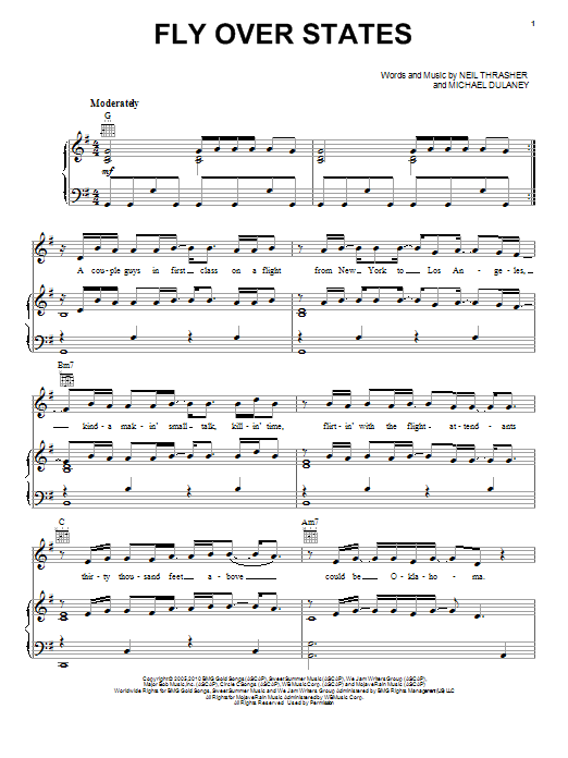 Jason Aldean Fly Over States Sheet Music Notes & Chords for Piano, Vocal & Guitar (Right-Hand Melody) - Download or Print PDF