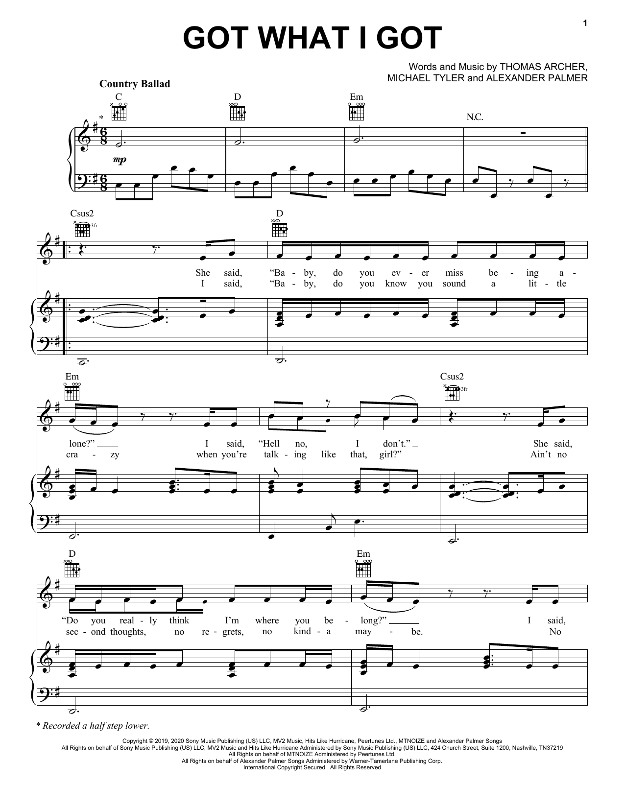 Jason Aldean Got What I Got Sheet Music Notes & Chords for Piano, Vocal & Guitar Chords (Right-Hand Melody) - Download or Print PDF