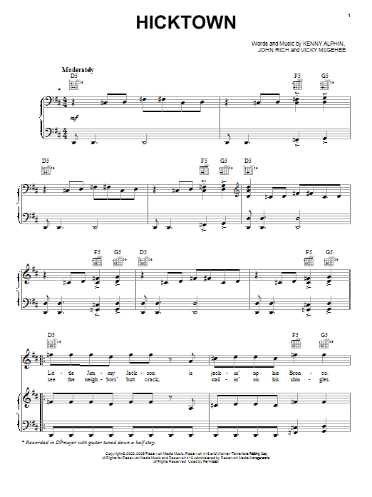 Jason Aldean Hicktown Sheet Music Notes & Chords for Piano, Vocal & Guitar (Right-Hand Melody) - Download or Print PDF