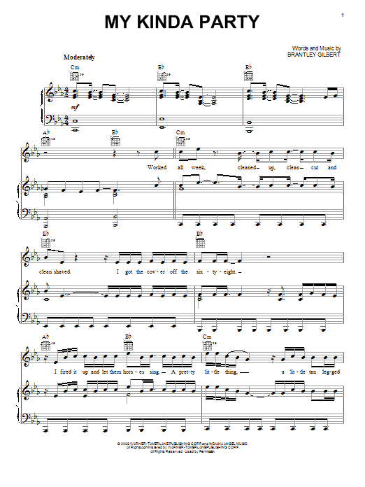 Jason Aldean My Kinda Party Sheet Music Notes & Chords for Piano, Vocal & Guitar (Right-Hand Melody) - Download or Print PDF