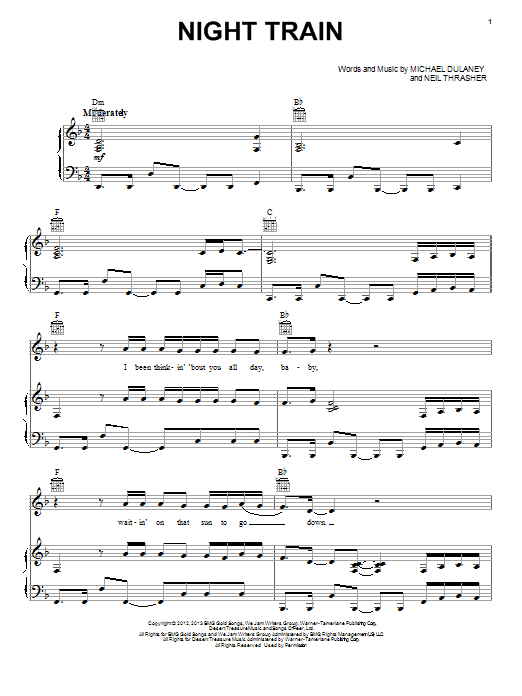 Jason Aldean Night Train Sheet Music Notes & Chords for Piano, Vocal & Guitar (Right-Hand Melody) - Download or Print PDF