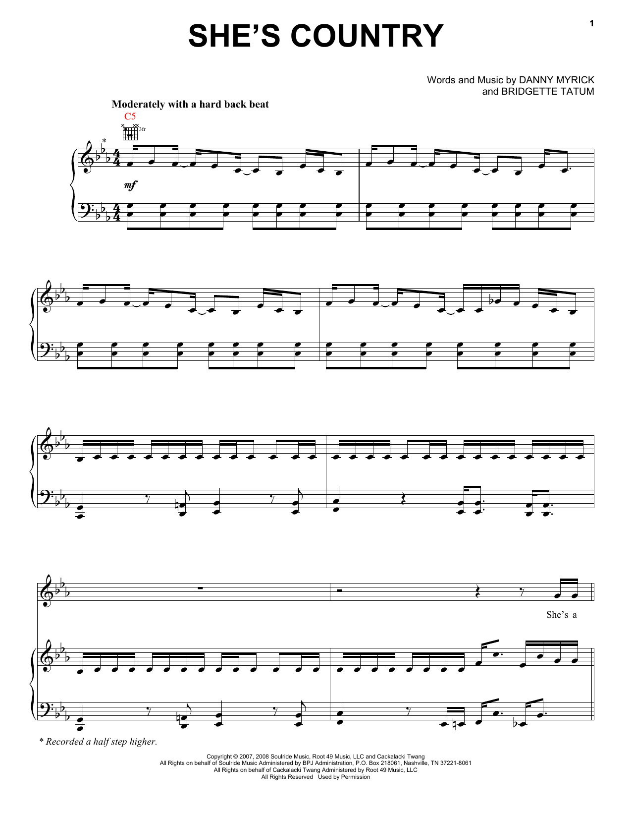 Jason Aldean She's Country Sheet Music Notes & Chords for Piano, Vocal & Guitar Chords (Right-Hand Melody) - Download or Print PDF
