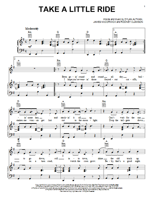 Jason Aldean Take A Little Ride Sheet Music Notes & Chords for Easy Piano - Download or Print PDF