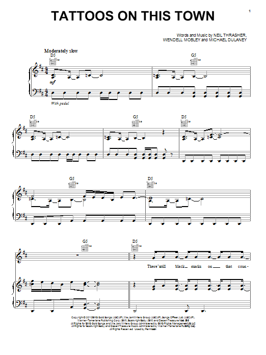 Jason Aldean Tattoos On This Town Sheet Music Notes & Chords for Piano, Vocal & Guitar (Right-Hand Melody) - Download or Print PDF