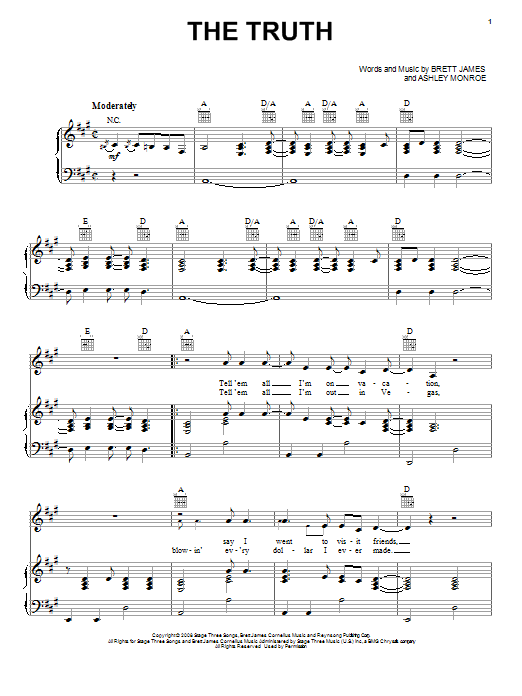 Jason Aldean The Truth Sheet Music Notes & Chords for Piano, Vocal & Guitar (Right-Hand Melody) - Download or Print PDF