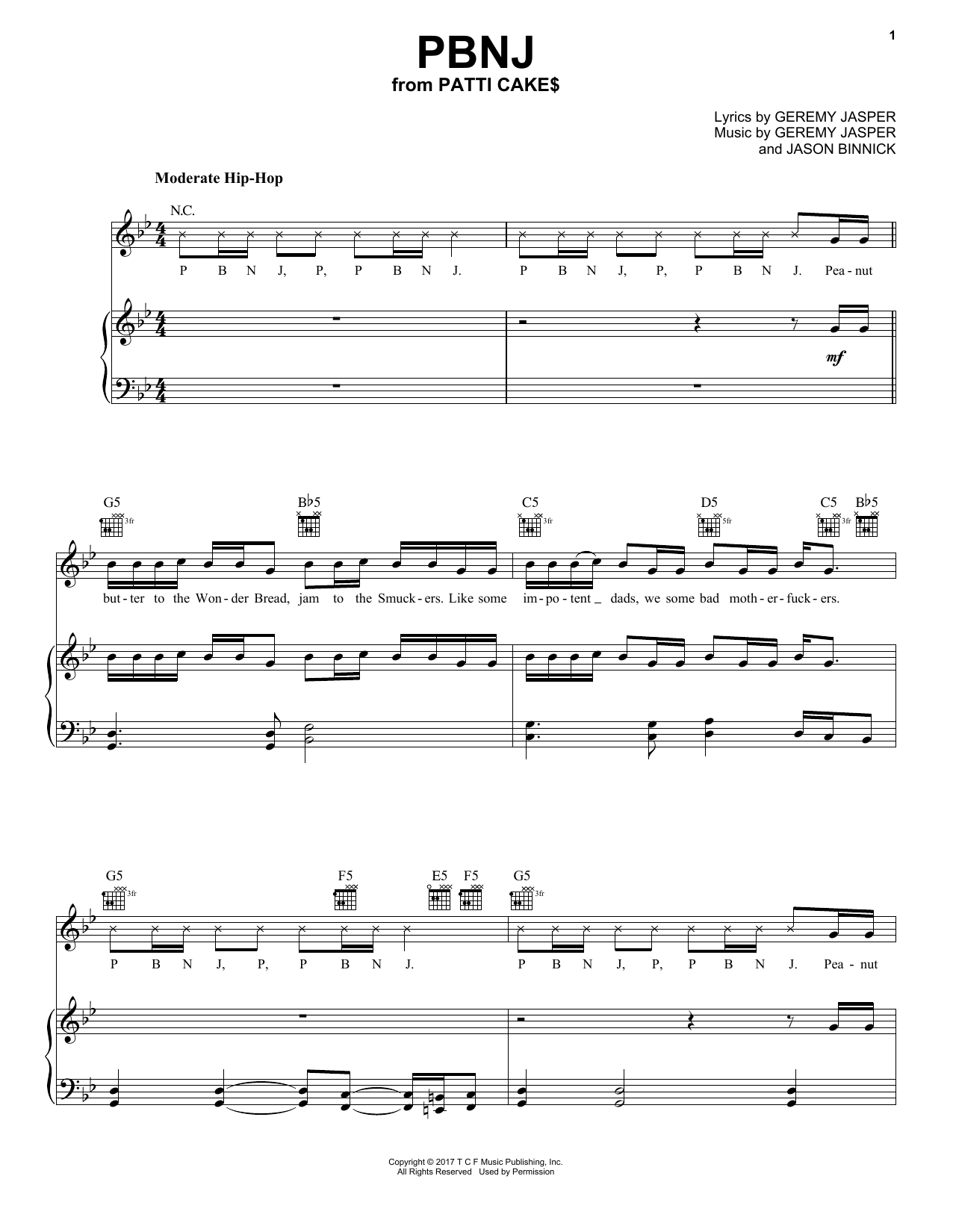 Jason Binnick PBNJ Sheet Music Notes & Chords for Piano, Vocal & Guitar (Right-Hand Melody) - Download or Print PDF
