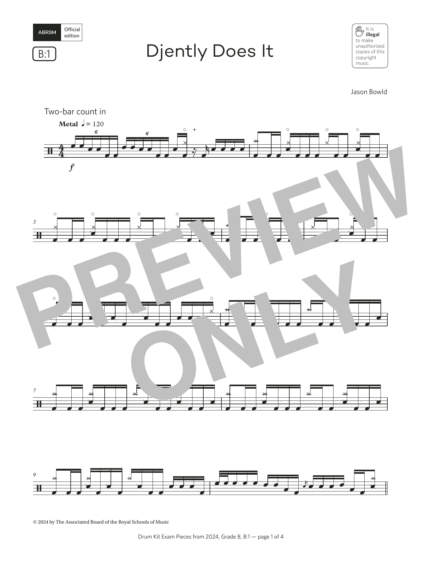 Jason Bowld Djently Does It (Grade 8, list B1, from the ABRSM Drum Kit Syllabus 2024) Sheet Music Notes & Chords for Drums - Download or Print PDF