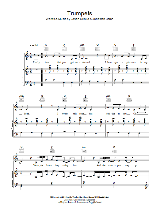Jason Derulo Trumpets Sheet Music Notes & Chords for Melody Line, Lyrics & Chords - Download or Print PDF