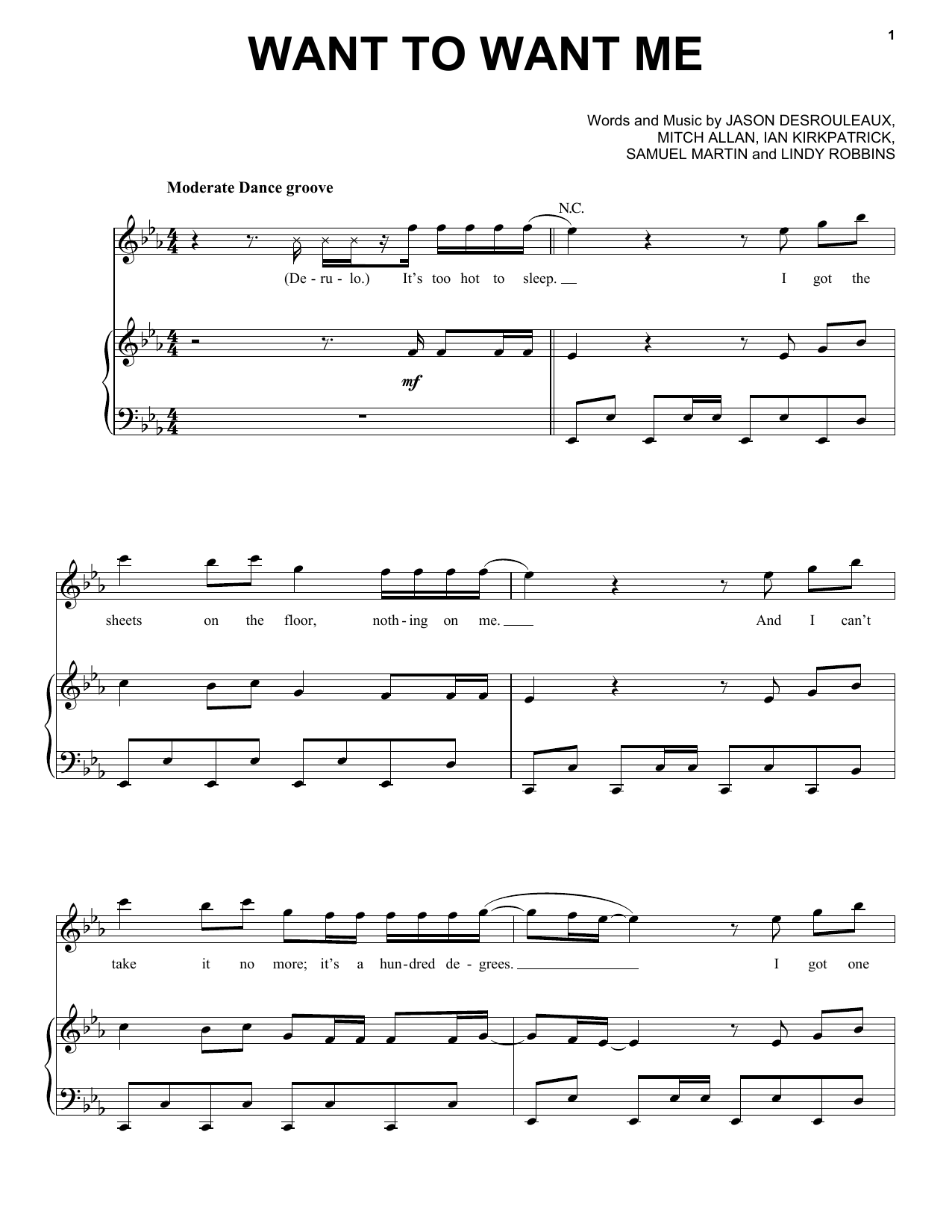 Jason Derulo Want To Want Me Sheet Music Notes & Chords for Piano, Vocal & Guitar (Right-Hand Melody) - Download or Print PDF